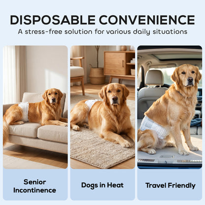 Dog Diapers Super Absorbent Leak-Proof Dog Nappies for Male Dogs Size L 62-80 cm Waist