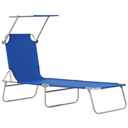 Single Sun Lounger, with Awning and Reclining Back - Blue