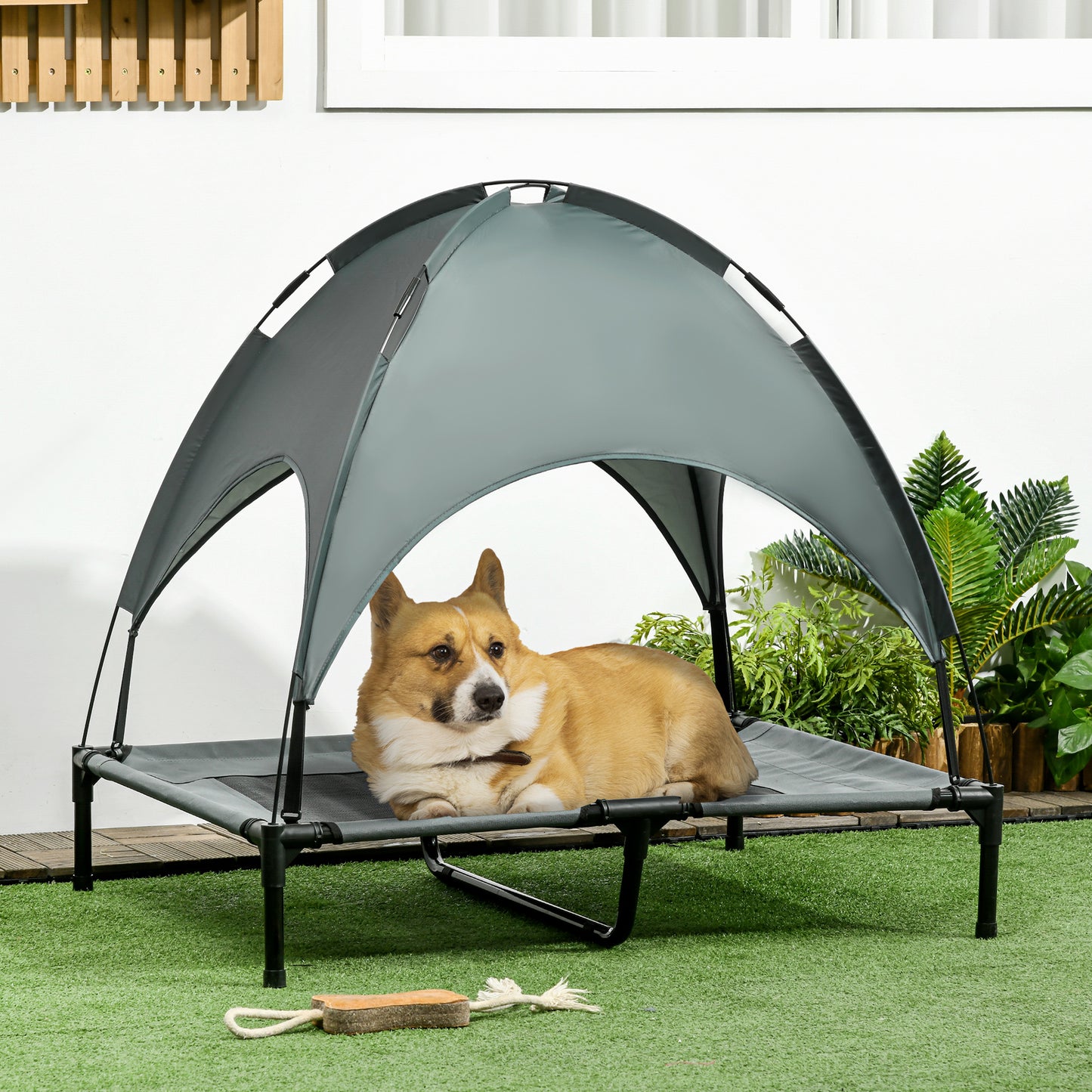 Outdoor Dog Bed with Removable Canopy, Portable Raised Dog Bed for Camping, Garden & Beach