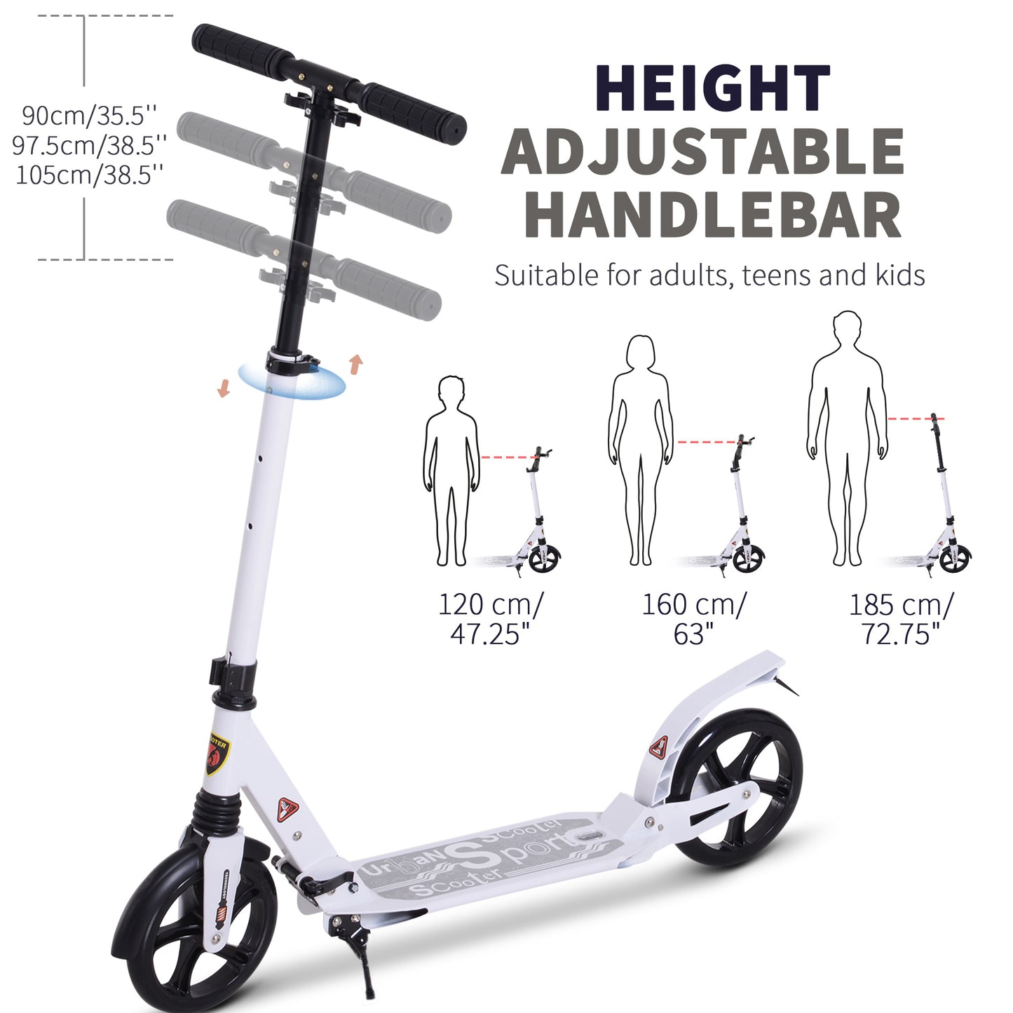 Folding Kick Scooter, Adjustable Ride On Scooter with 200mm Big Wheels and Double Shock Absorption