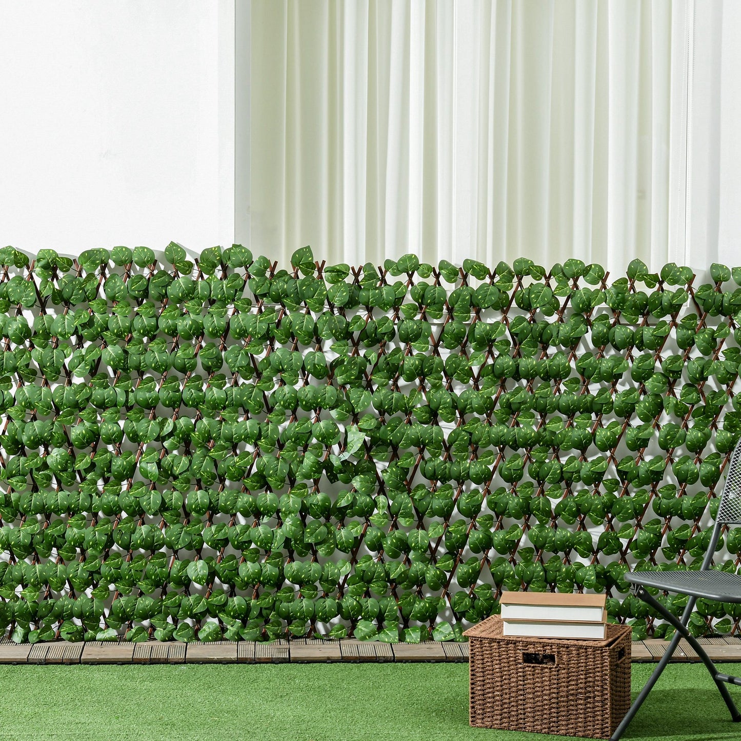 Set of 2 Expandable Artificial Trellis Hedges – Realistic Leaf Privacy Screen, 2 x 1 m