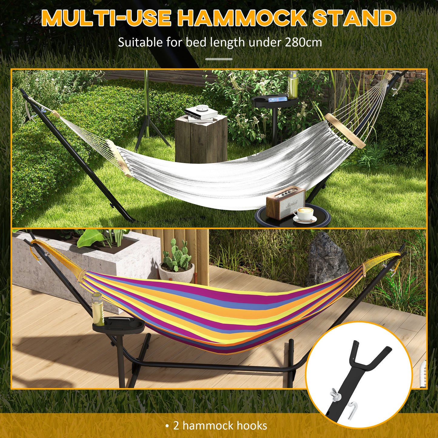 9.4ft Hammock Stand with Side Tray Stand, Steel Frame Hammock Net Stand, for String-style, Brazilian-style, Flat-style