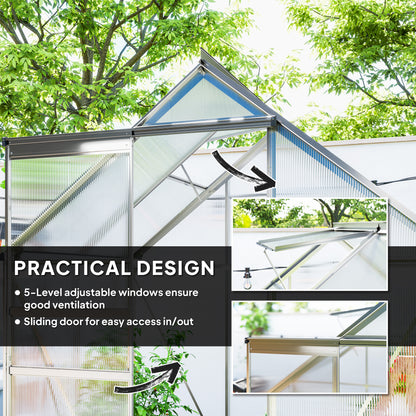 192.5 x 131cm Walk-In Polycarbonate Greenhouse - Silver-Tone