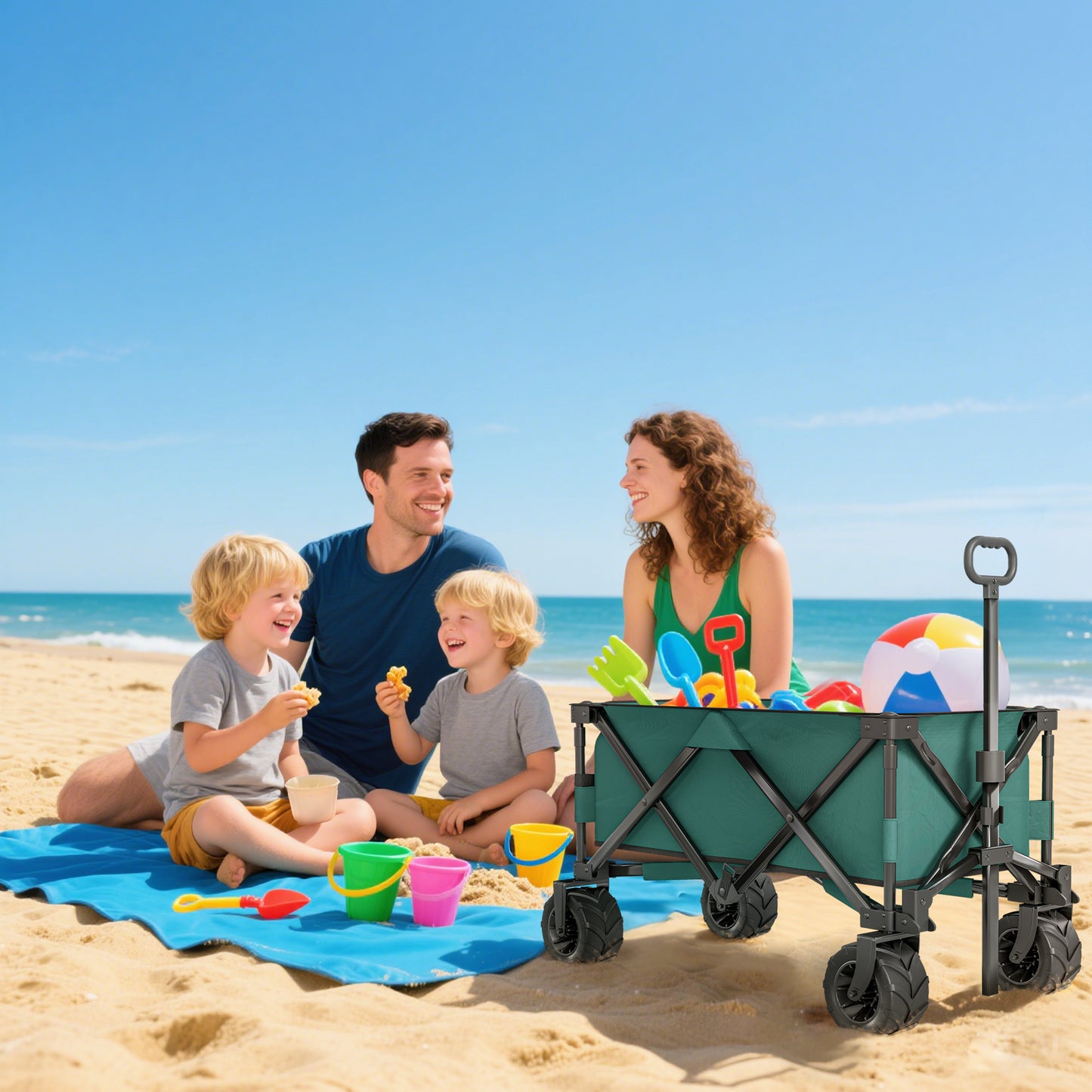 205L Festival Trolley on Wheels, Folding Camping Trolley Cart with Telescopic Handle, Beach Cart