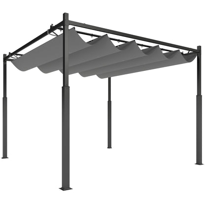 3 x 3(m) Metal Pergola with Retractable Roof and Magnetic Fixture, Outdoor Gazebo Garden Pergola Kit Sun Shade Canopy