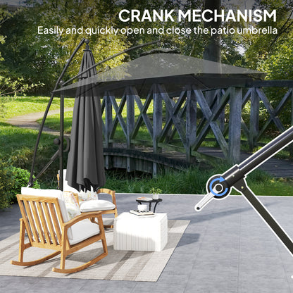 3(m) Garden Cantilever Parasol with Cover and Wind Protection Strap, Round Overhanging Umbrella with Crank Handle and Tilt