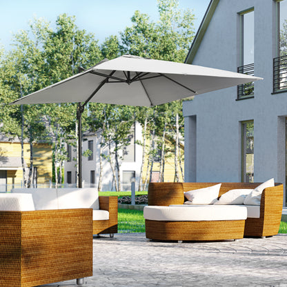 2.7 x 2.7 m Cantilever Parasol, Square Overhanging Umbrella with Cross Base, Crank Handle, Tilt