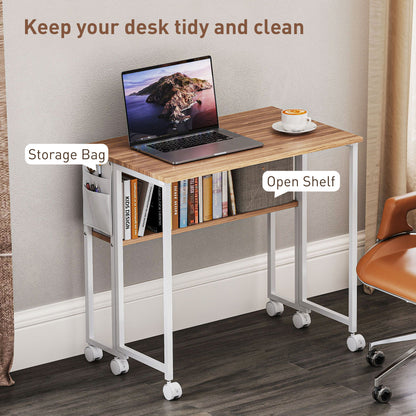 80 cm Drop Leaf Writing Work Desk - Natural Wood Finish