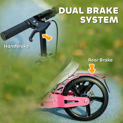 Kids Scooter with Four-Level Adjustable Handlebar, Dual Brake System, 200mm Wheels, ABEC-7 Bearings, Pink