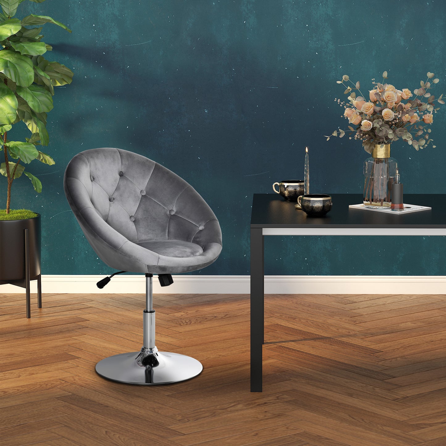 Swivel Dressing Stool, Velvet-feel Upholstered Vanity Chair