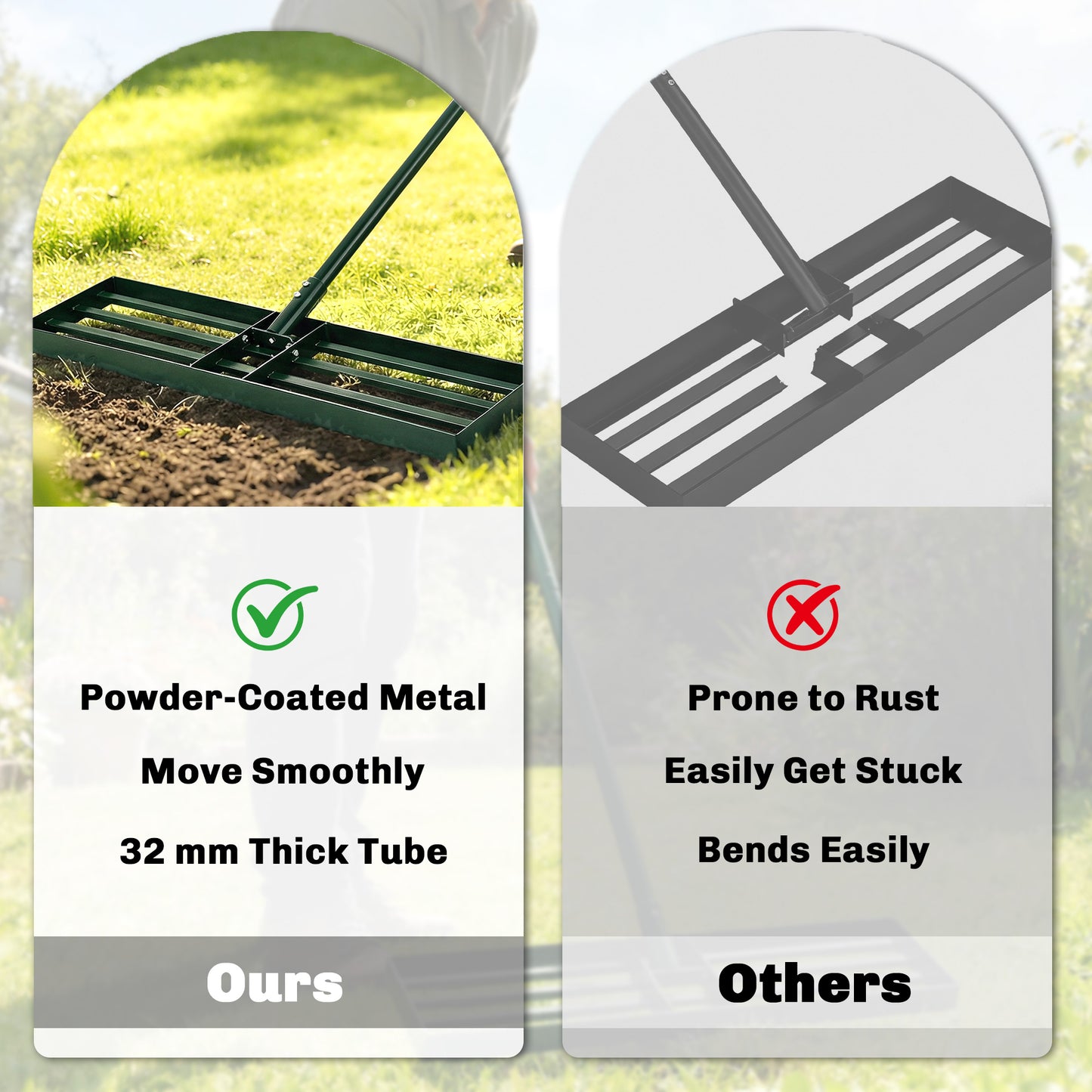 Lawn Levelling Rake, 76 x 26 cm Lawn Leveller Lute with 169 cm Handle for Grass Soil Sand Yard Golf Course