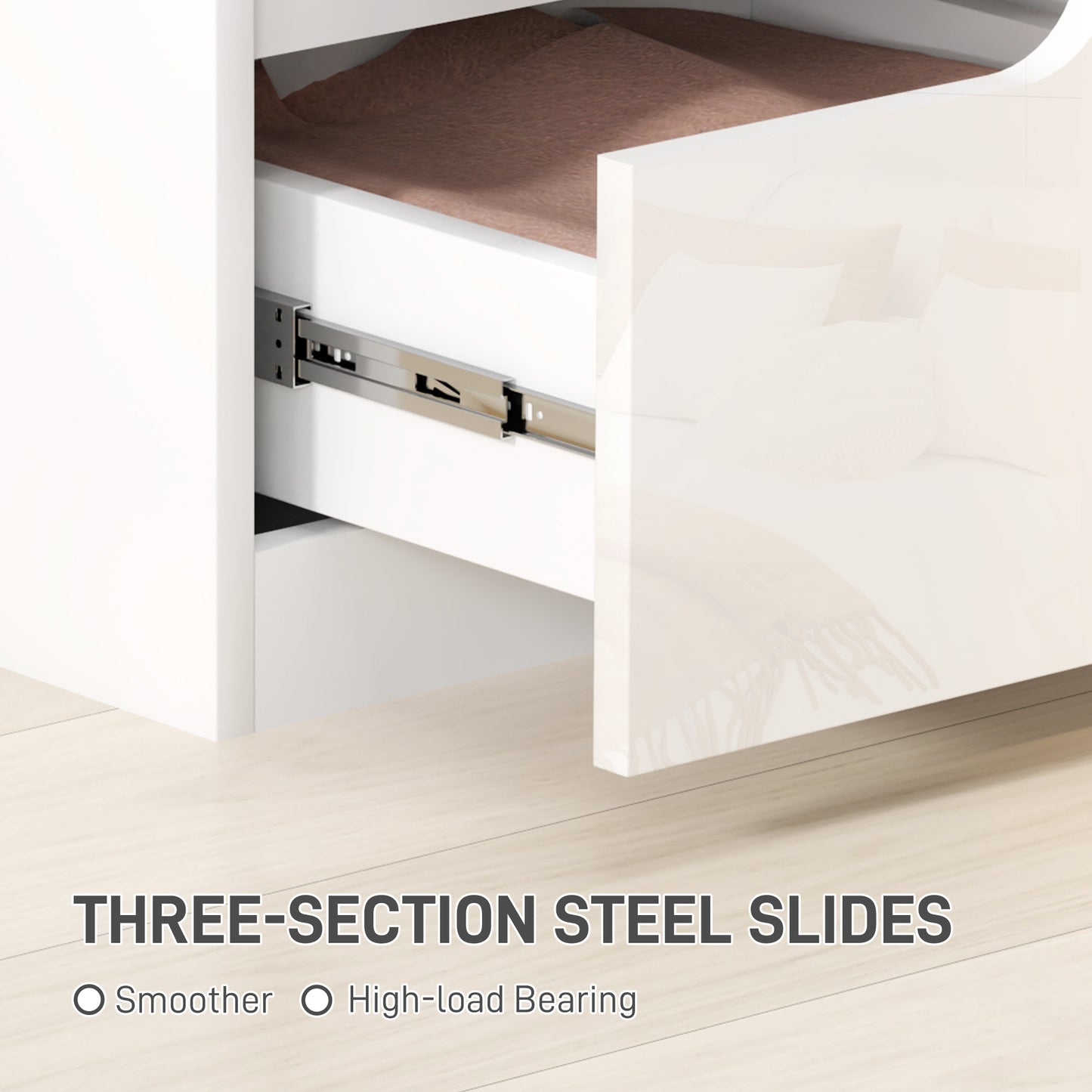 High Gloss Bedside Table - White