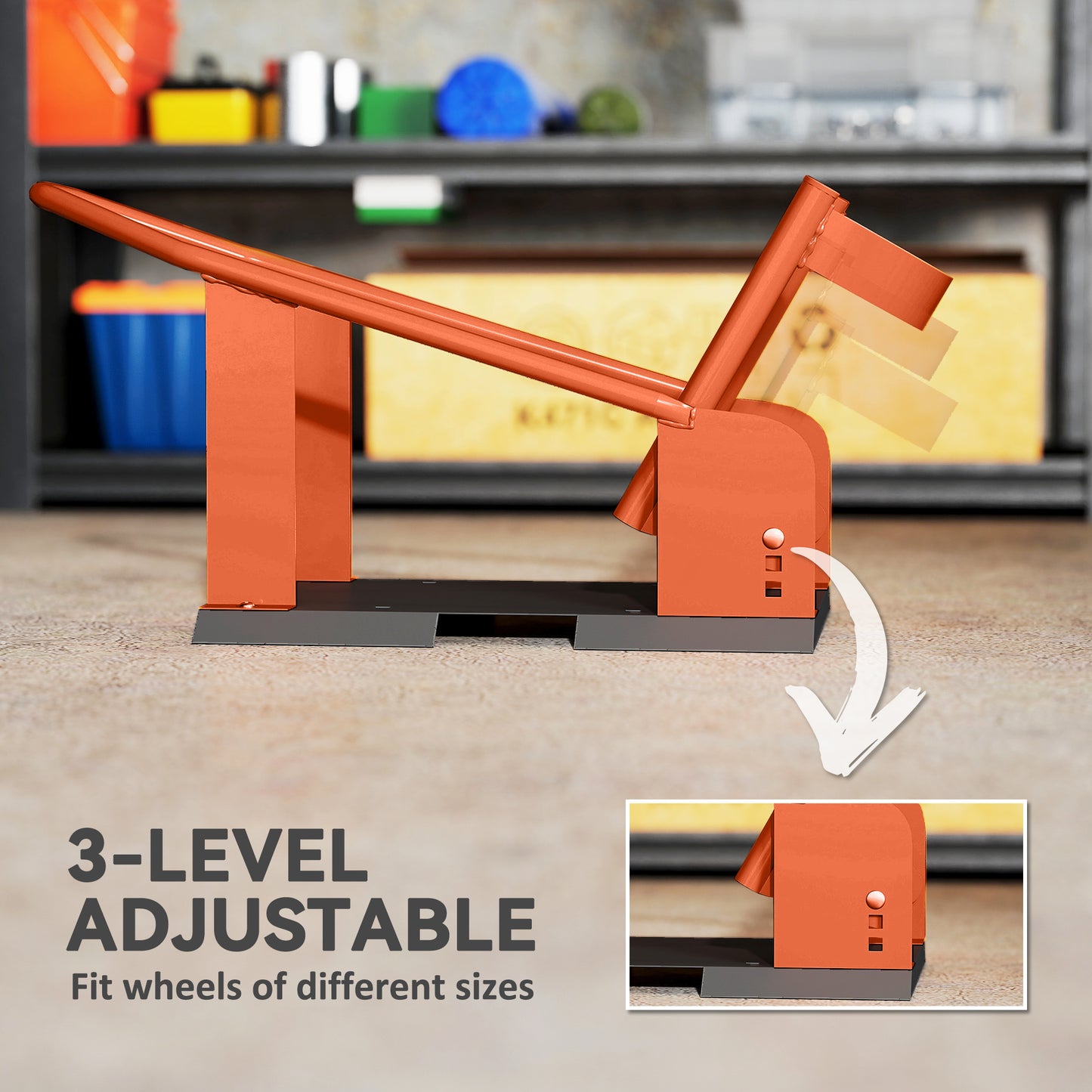 Motorcycle Wheel Chock, 816.5 kg Capacity Heavy Duty Steel Motorcycle Front Wheel Chock Holder with 3 Height Adjustable Holes