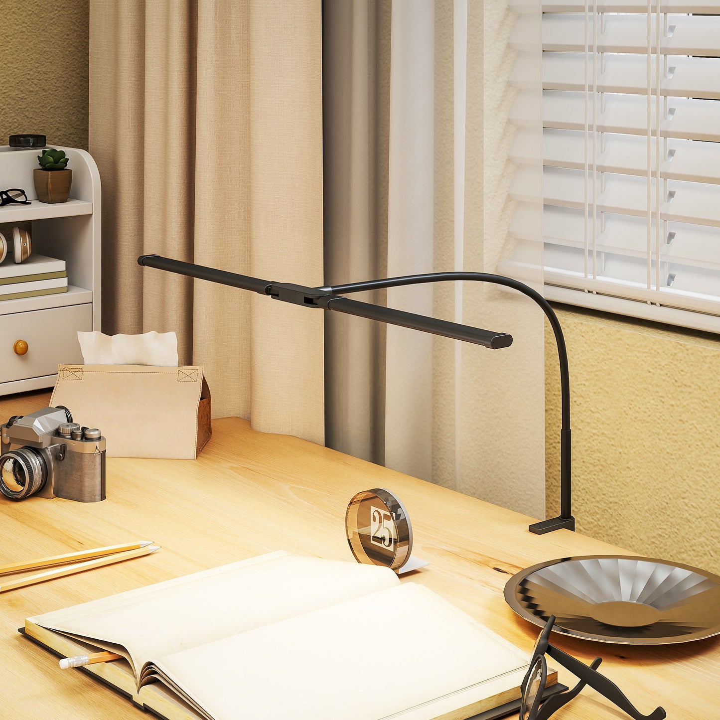 LED Desk Lamp with Clamp, Double Head Table Lamp with 3 Colour Modes & 10 Brightness Levels