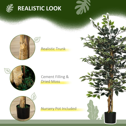 4.5ft Ficus Artificial Plant with Realistic Leaves, Potted Fake Tree for Home Office Indoor Decor, Green