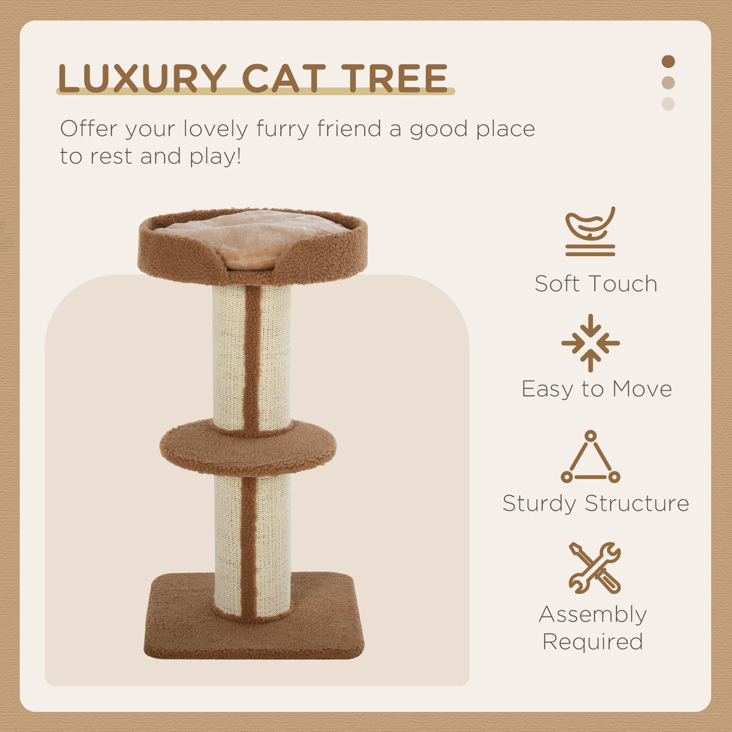 91cm Cat Tree, Cat Tower with Scratching Post, Bed, Perch, Removable Cushion for Indoor Kittens, Brown