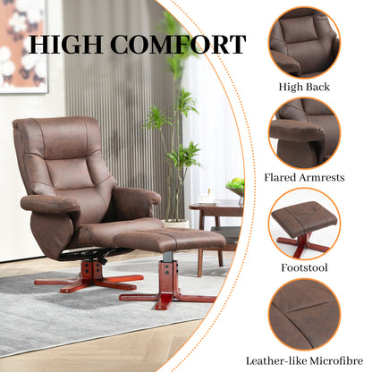 Faux Microfibre Leather Manual Recliner and Footstool Set - Dark Brown