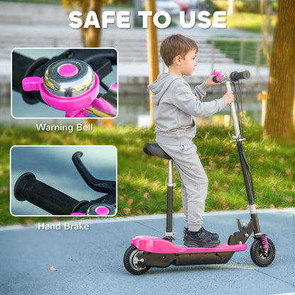 Steel Ride on Powered Scooter, Folding E-Scooter with Warning Bell, 15km/h Maximum Speed, for 6-14 Years Old, Pink