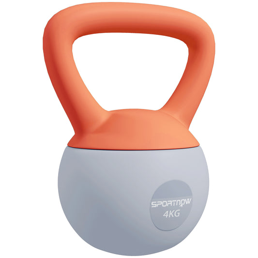 4KG Soft Kettlebell, Kettlebell with Non-Slip Handle for Home Gym, Weight Lifting, Strength Training, Orange/Grey