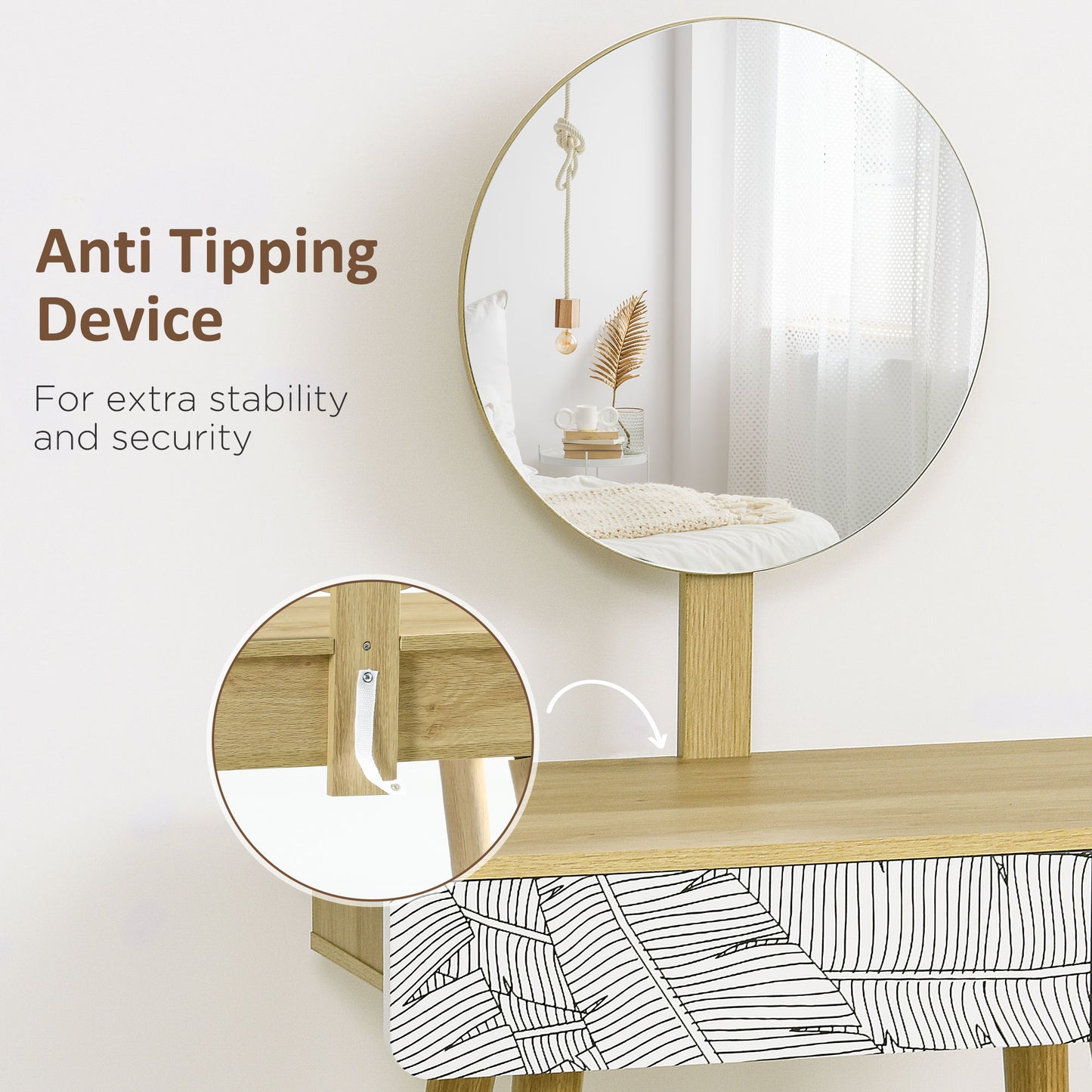 Dressing Table with Drawer and Mirror height adjustable Wooden Oak Color Bedroom Dressing Room Elegant and Durable