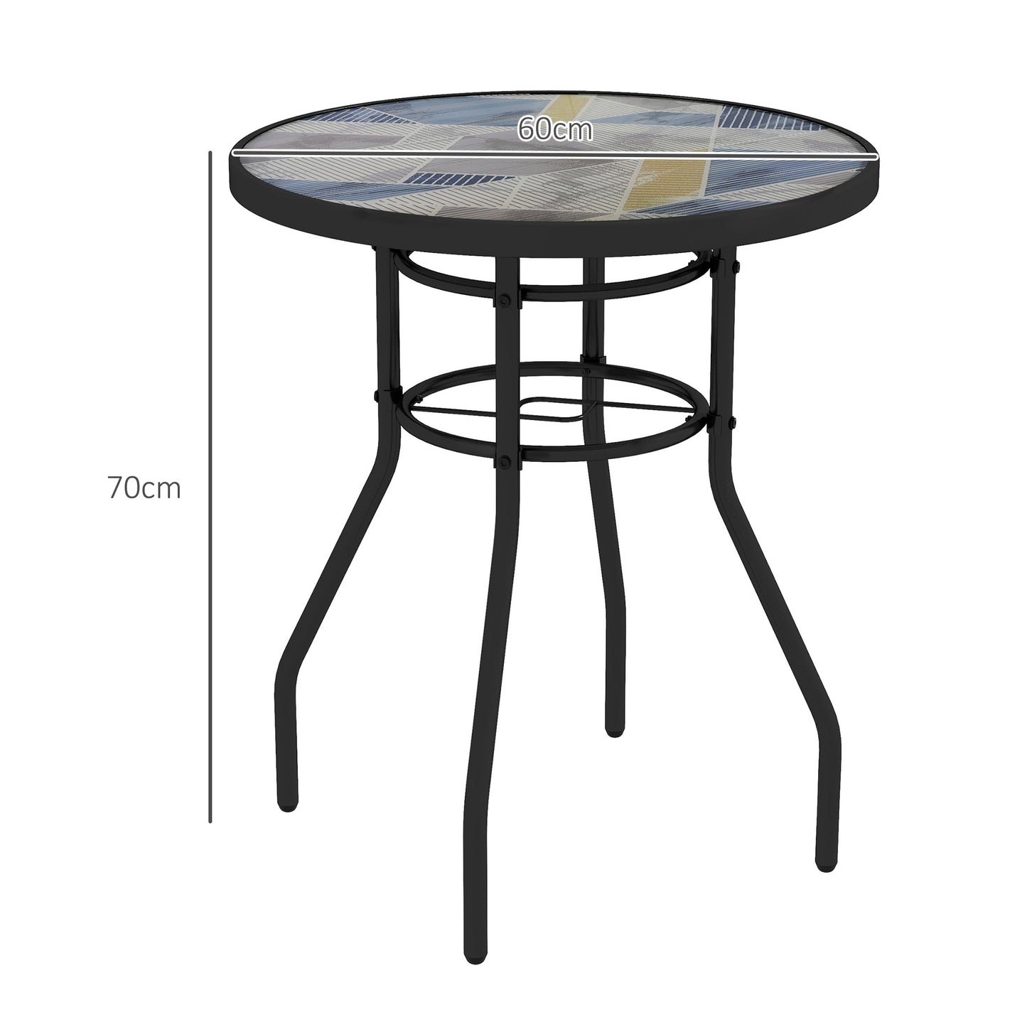 Φ60 Garden Table, with Glass Printed Tabletop - Multicolour