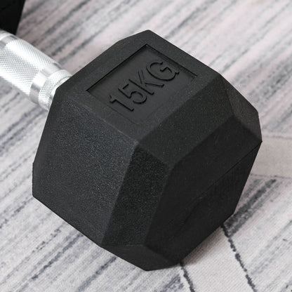 15KG Single Rubber Hex Dumbbell Portable Hand Weights Dumbbell Home Gym