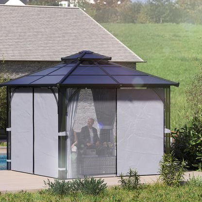 3 x 3(m) Hardtop Gazebo Canopy with 7mm Polycarbonate Double-Tier Roof, Garden Gazebo Permanent Pavilion