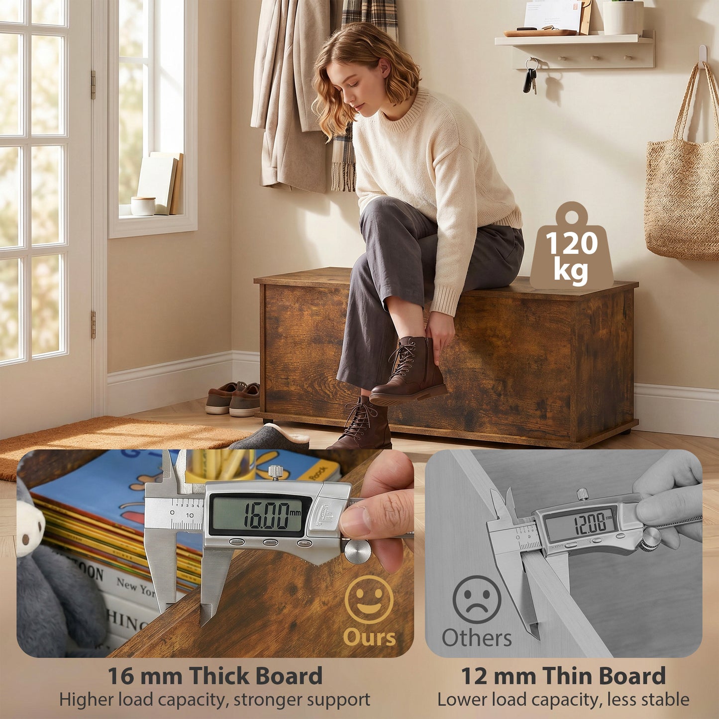 Storage Chest, Large 113L Blanket Box, Shoe Bench with Safety Hinged Lid, Storage Trunk, Bed End Bench for Bedroom, Hallway