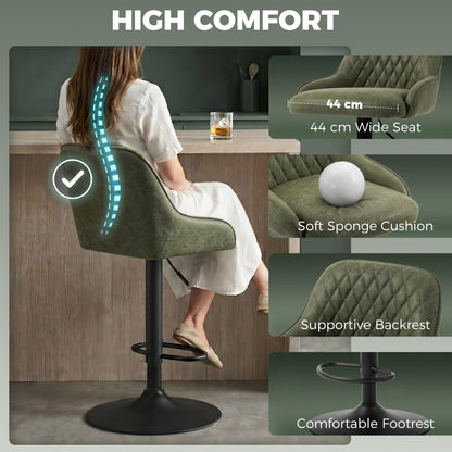 Bar Stools Adjustable Swivel Kitchen Chairs with Backrest Set of 2 for Kitchen Island Dark Green