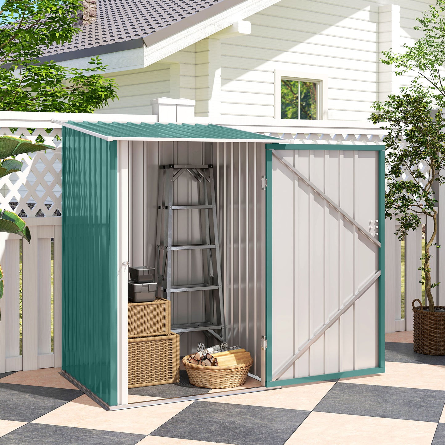 3.3 x 3.4ft Lean To Steel Garden Shed, with Locking Door - Green
