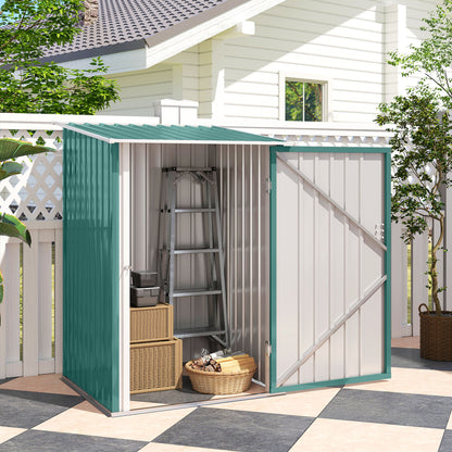 3.3 x 3.4ft Lean To Steel Garden Shed, with Locking Door - Green