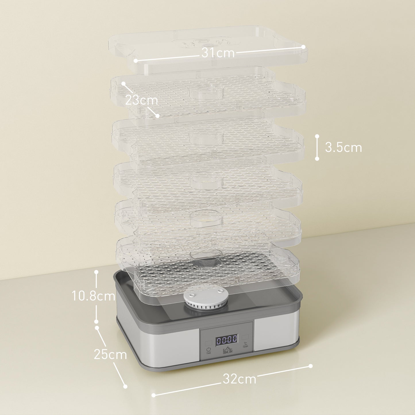 5 Tier Food Dehydrator, 245W Stainless Steel Food Dryer Machine with Adjustable Temperature