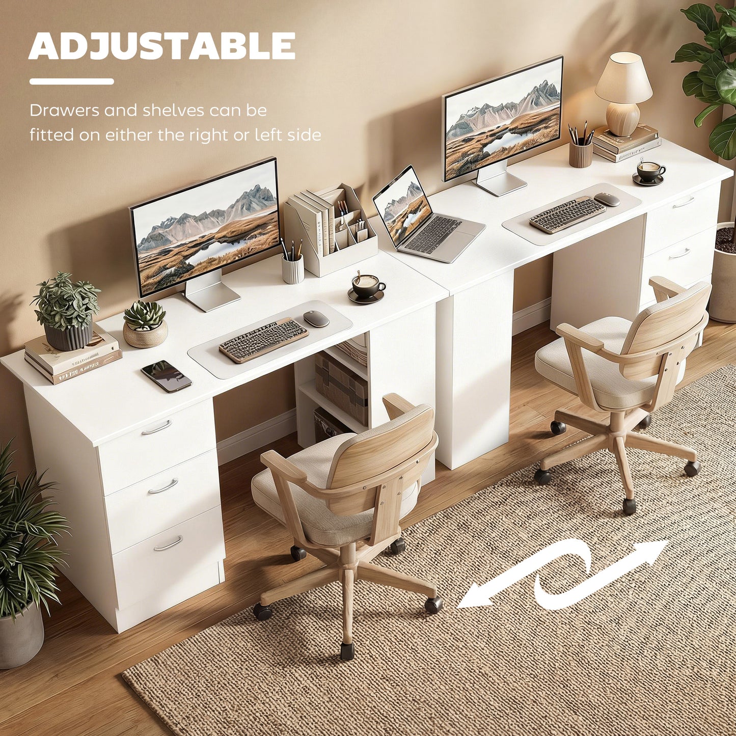 Computer Desk with Drawers, Home Office Desk, Writing Table, PC Workstation with 3 Storage Shelves for Working, Study