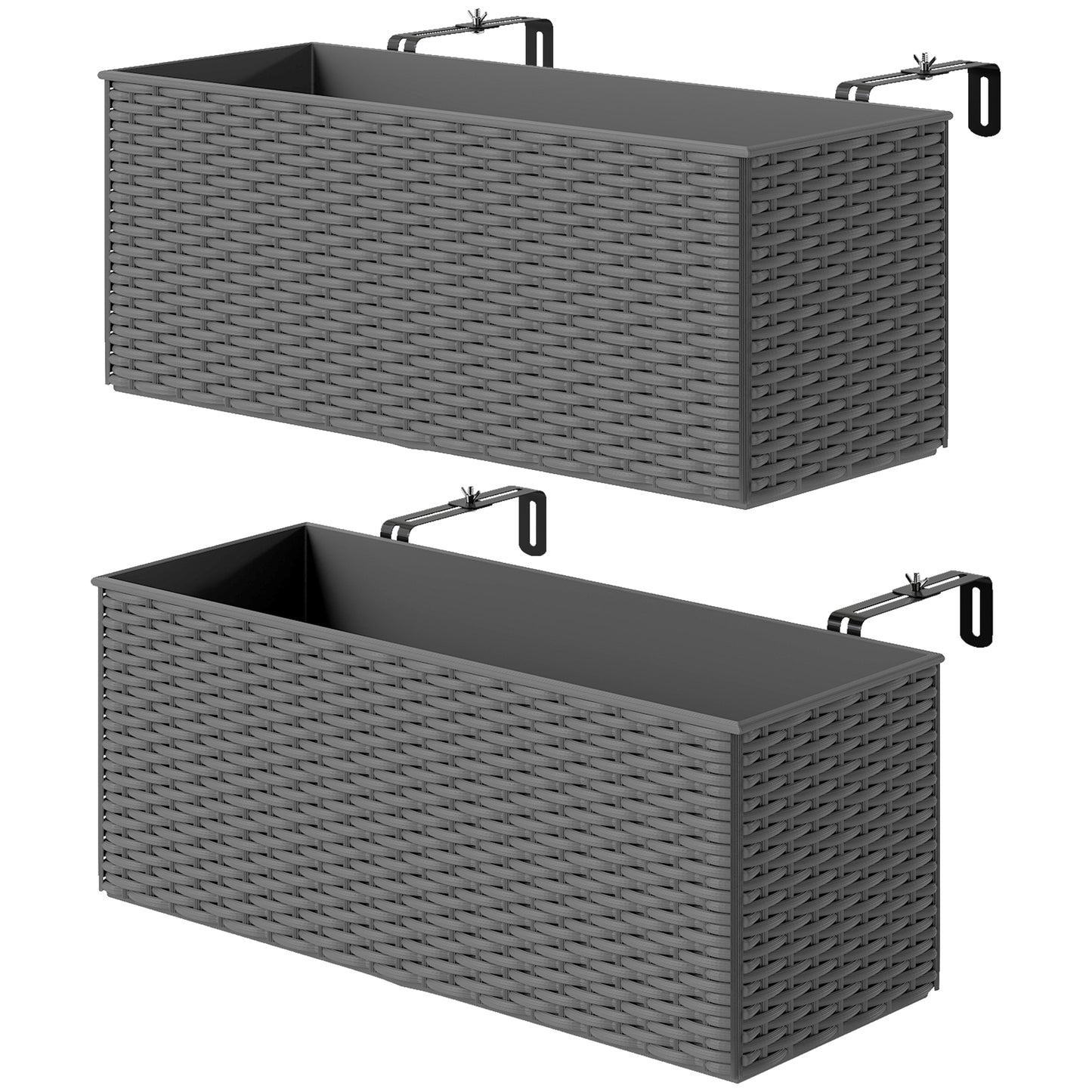 Set of Two Rattan-Effect Planters - Grey