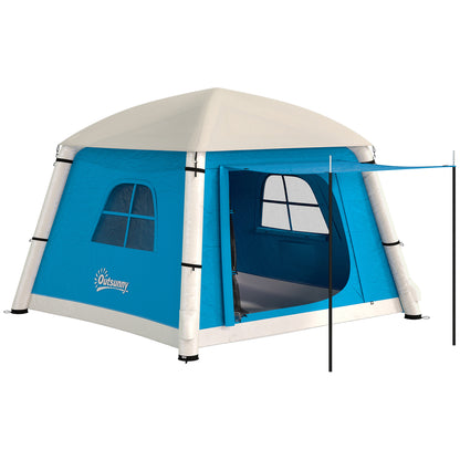 Inflatable Camping Tent w/ Hand Pump, Easy Setup 1/2 Person Blow Up Tent Waterproof 190T Taffeta w/ Mesh Windows