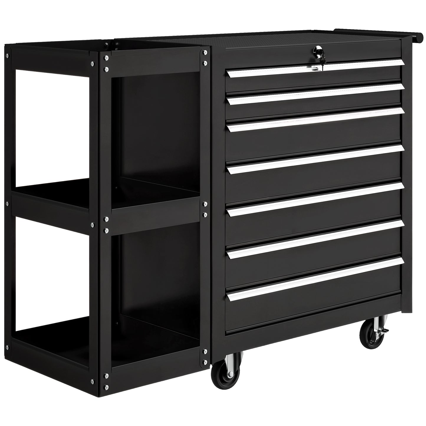 Lockable Steel Tool Chest on Wheels, 7 Drawer Tool Box with Handle for Workshop, Garage, Black