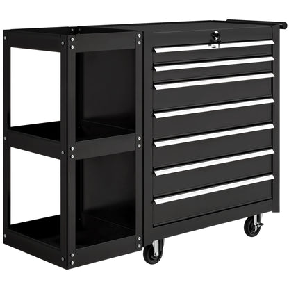 Lockable Steel Tool Chest on Wheels, 7 Drawer Tool Box with Handle for Workshop, Garage, Black