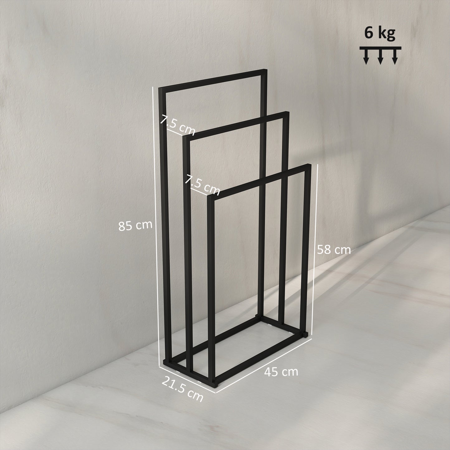 Freestanding Towel Rack, Steel Towel Rail Holder with 3 Bars, Black