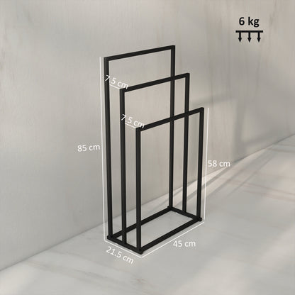 Freestanding Towel Rack, Steel Towel Rail Holder with 3 Bars, Black