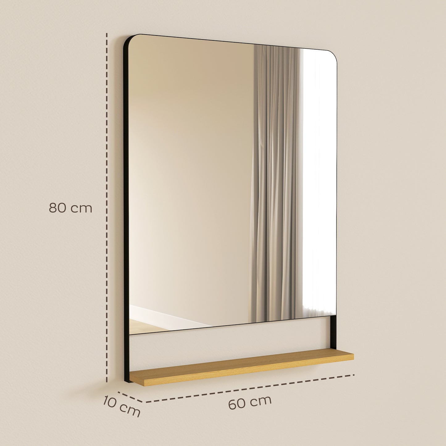 Wall Mirror with Wood Shelf - Black