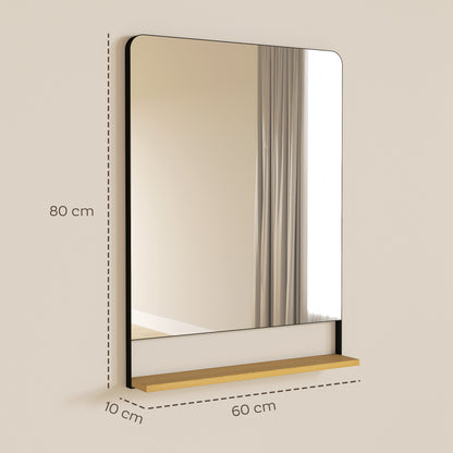 Wall Mirror with Wood Shelf - Black