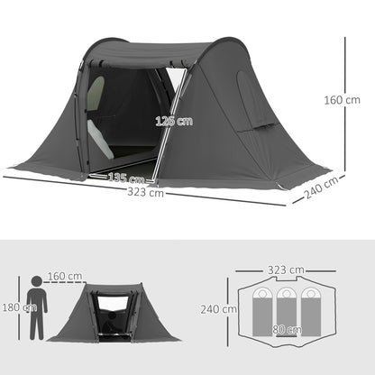 3 Man Camping Tent with Living Area and 2 Bedrooms, 3000mm Waterproof Family Tent with Sewn-in Groundsheet and bag
