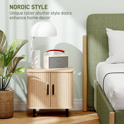 Nightstand with Sliding Doors and Metal Legs Oak Tone