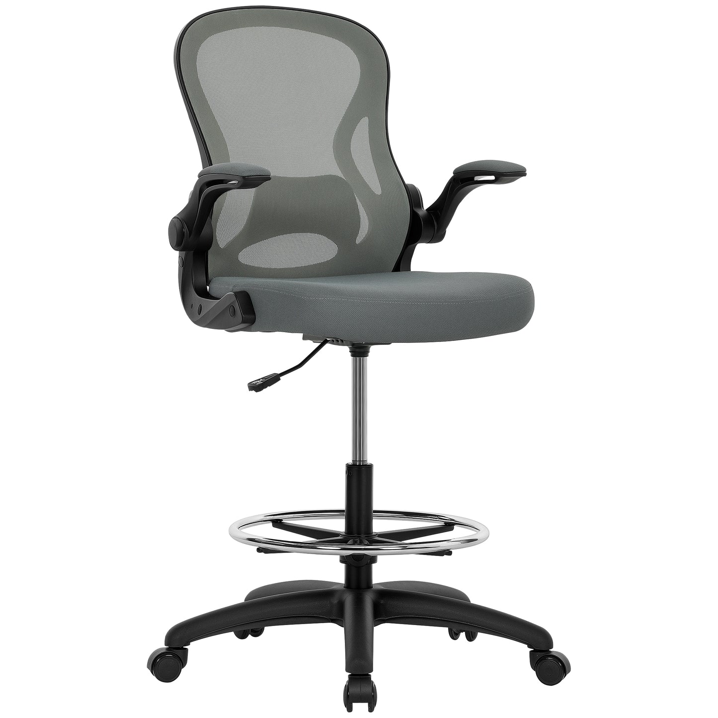 Drafting Chair, Ergonomic Tall Office Chair with Flip-up Armrests, Mesh Back, Lumbar Support