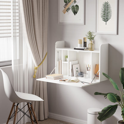 Wall Mounted Table, Drop Leaf Floating Laptop Desk with Space Saving Storage Compartments for Home Office and Study