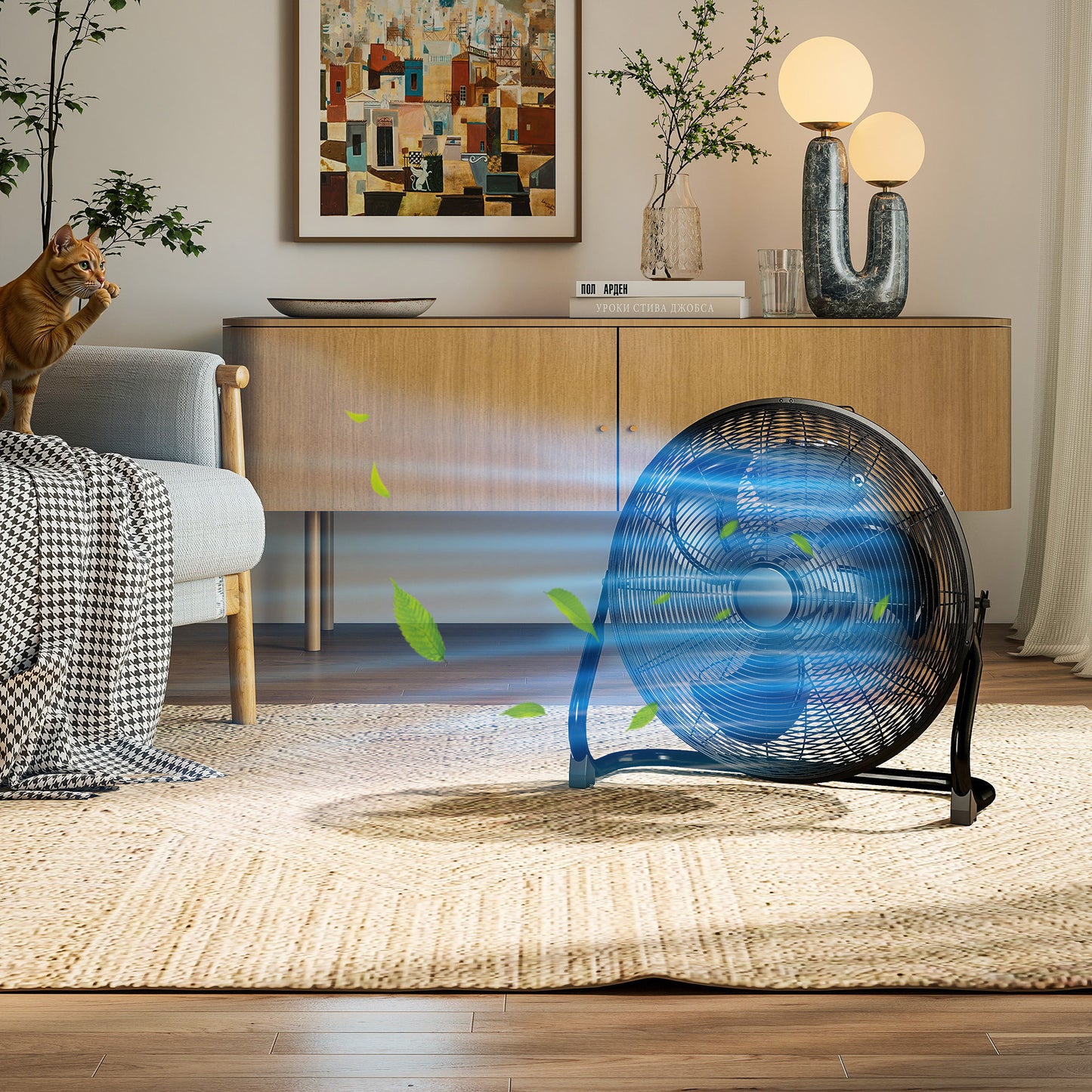 Metal Floor Fan with Tilting, High Velocity, 3 Speed, Portable Gym Fan for Home Office, Black