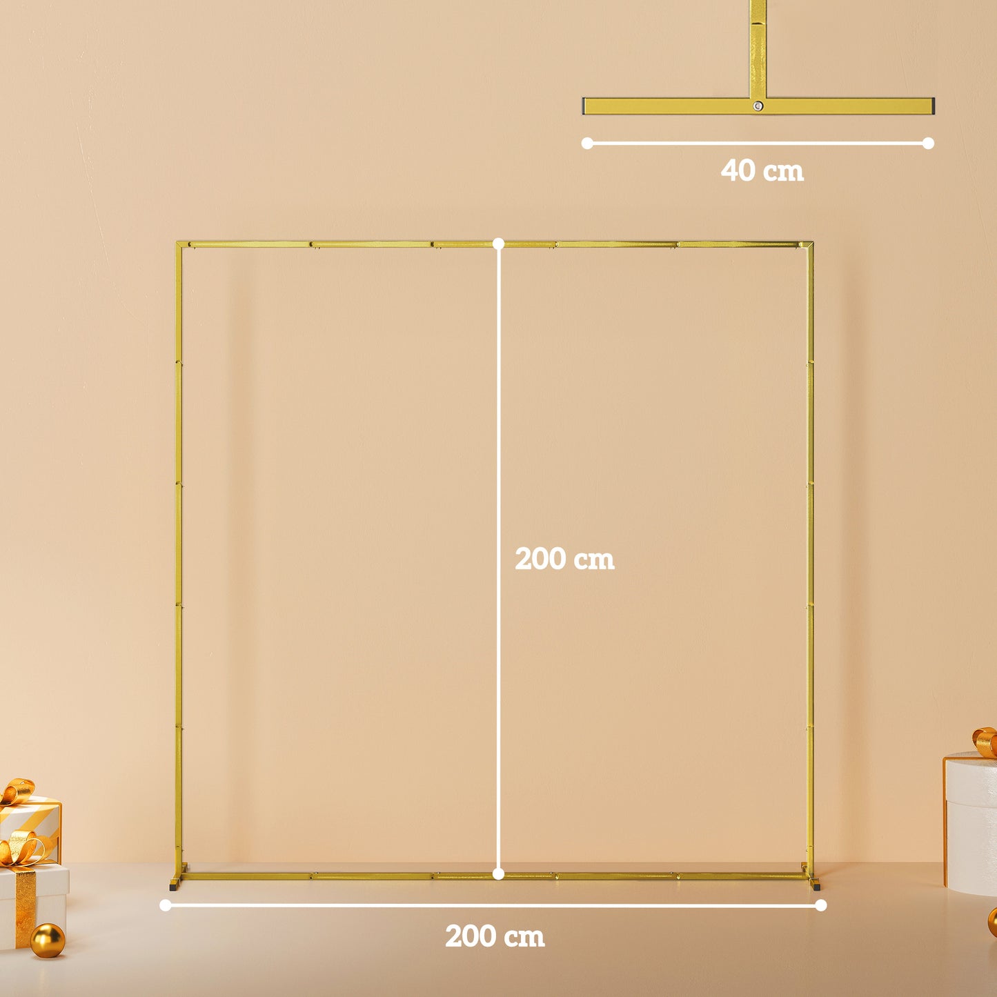 Wedding Arch Backdrop Stand, Square Metal Arch Frame with U-shaped Stakes, Gold Wedding Arch, 6.6 FT
