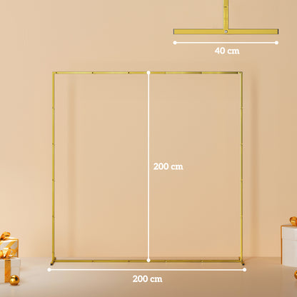 Wedding Arch Backdrop Stand, Square Metal Arch Frame with U-shaped Stakes, Gold Wedding Arch, 6.6 FT