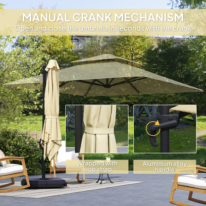 2.7 x 2.7 m Cantilever Parasol with Aluminium Frame, Crank and Tilt, 360-Degree Rotation, Double Top Garden Umbrella