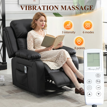 Riser and Recliner Chair with Vibration Massage, PU Leather Power Lift Chair for Elderly, Black